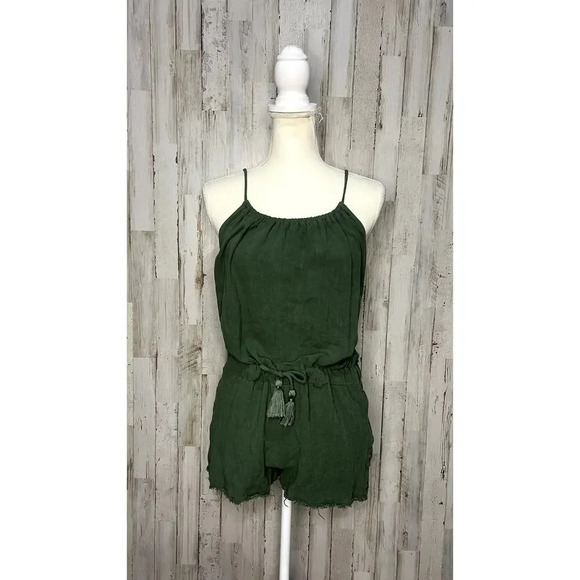 Mustard Seed Women's Green Linen Romper Size Small Summer Casual Sleeveless - Picture 1 of 5
